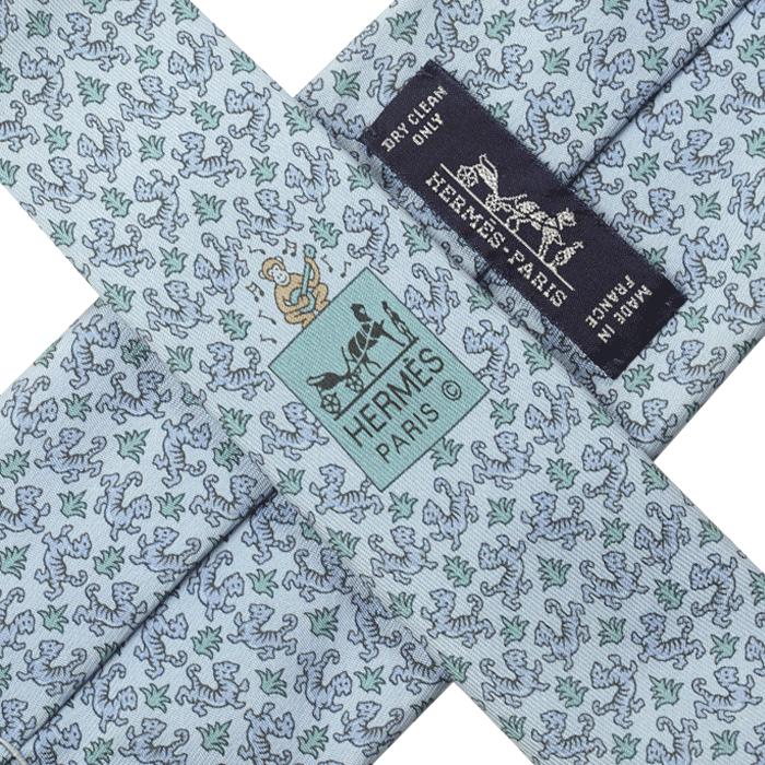 Hermes Men's Silk Tie Whimsical Tigers Monkey Pattern 605892 | Necktie Cravate