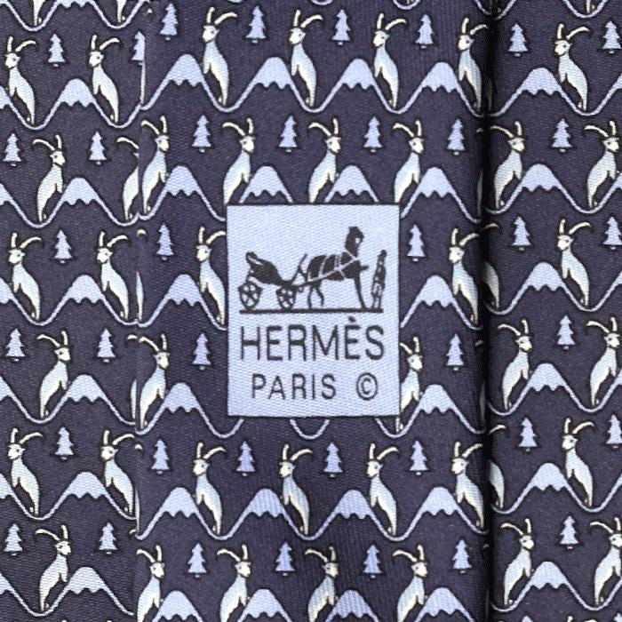 Hermes Men's Silk Tie Whimsical Mountain Goats Pattern 5340 | Necktie Cravate