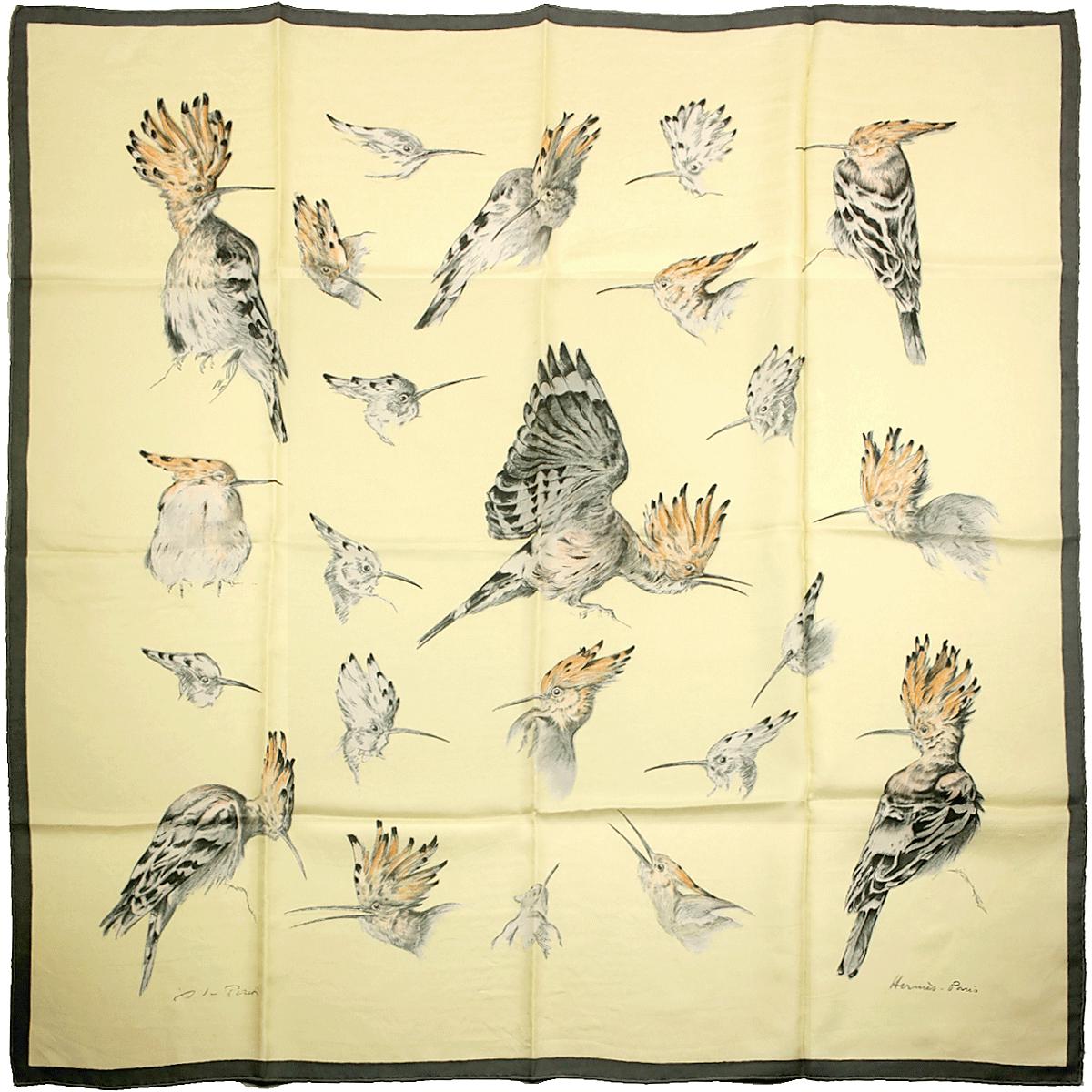 Hermes Scarf "Les Huppes" by Xavier De Poret 90cm Silk | Carre Grail