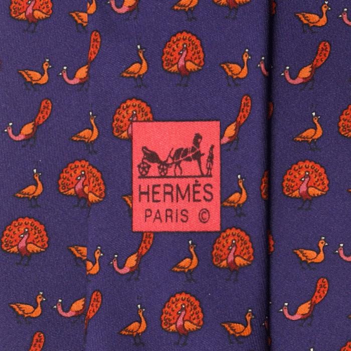 Hermes Men's Silk Tie Whimsical Peacocks Pattern 5387 | Necktie Cravate