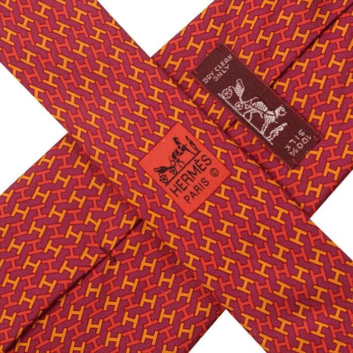 HERMES TIE Auth Mens Silk Necktie Classic H Geometric Pattern 5326