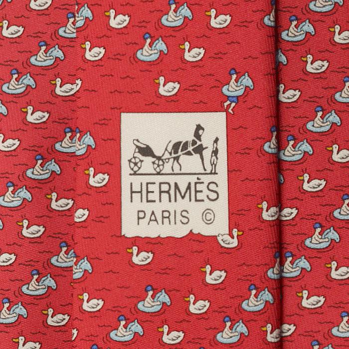 Hermes Men's Silk Tie Whimsical Pool Horses and Ducks Pattern 605943 | Necktie Cravate