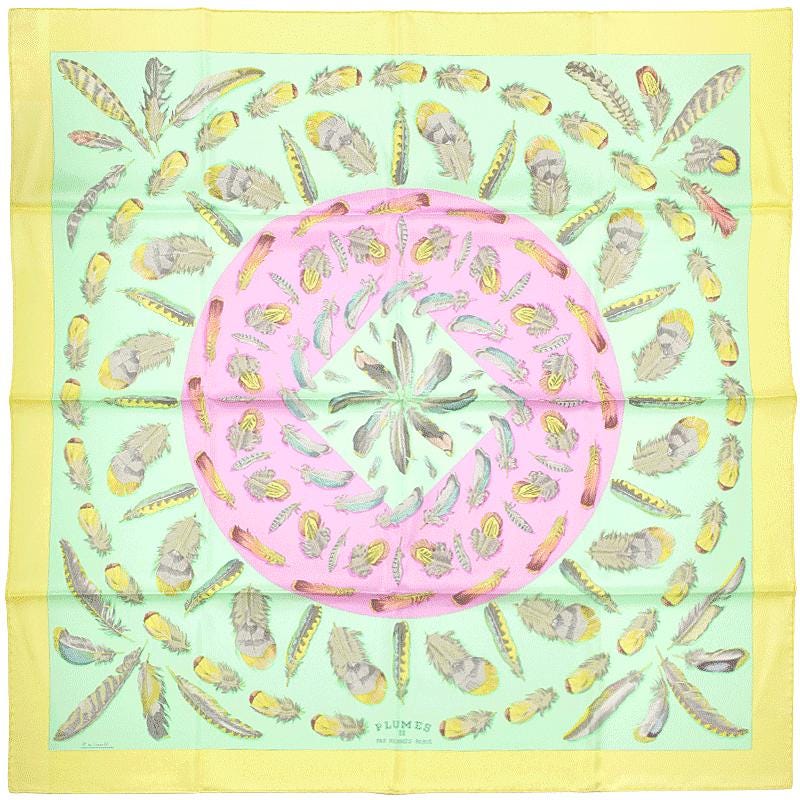 Hermes Scarf "Plumes II" by Henri de Linares 90cm Silk