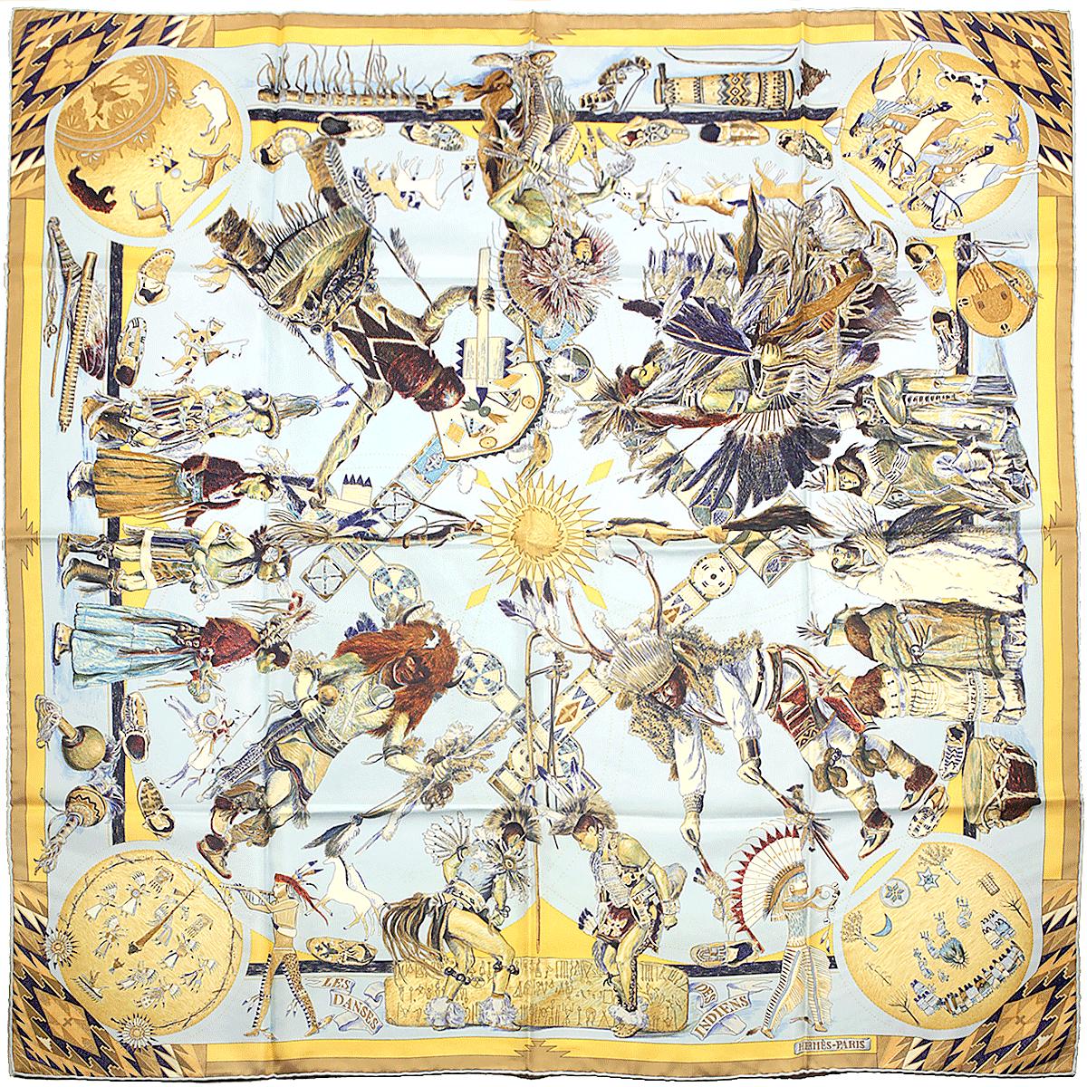 Hermes Scarf "Les Danses des Indiens" by Kermit Oliver 90cm Silk | Carre Foulard