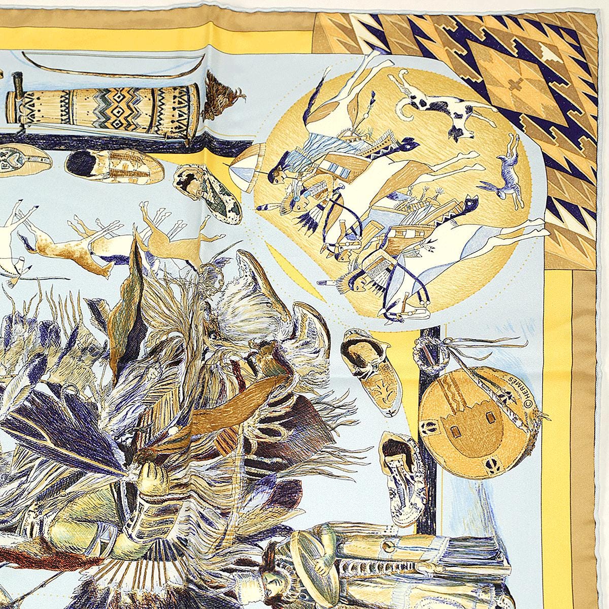 Hermes Scarf "Les Danses des Indiens" by Kermit Oliver 90cm Silk | Carre Foulard