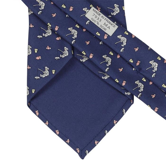 Hermes Men's Silk Tie Whimsical Ice Fishing Pattern 7933