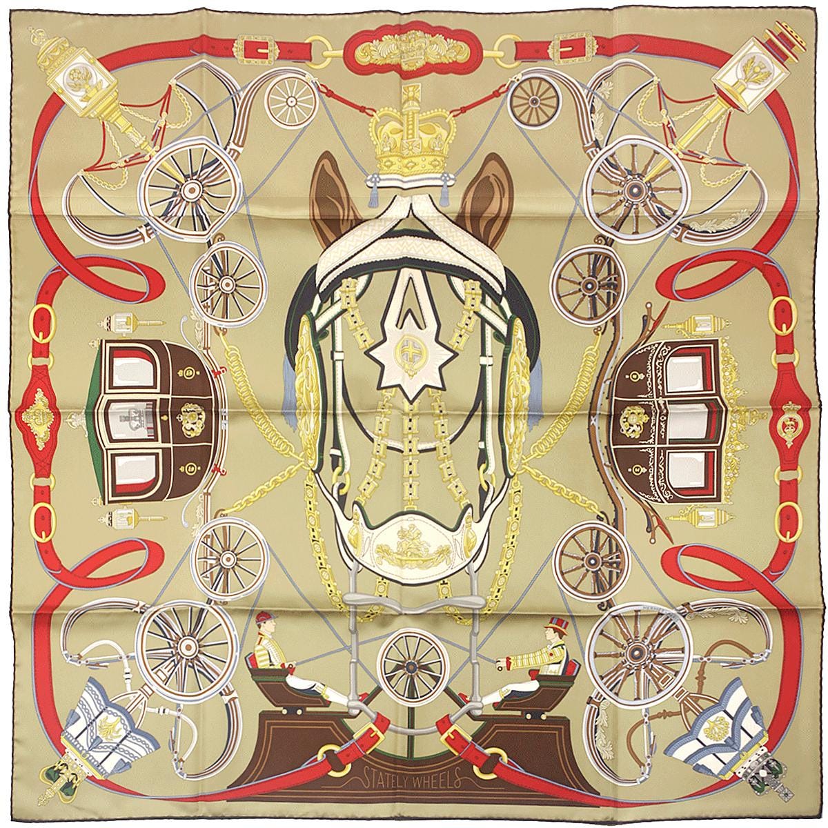 Hermes Scarf "Stately Wheels" by Stuart Patience 90cm Silk | NWT