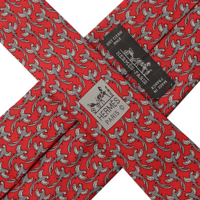 Hermes Men's Silk Tie Whimsical Parrots Pattern 605893 | Necktie Cravate