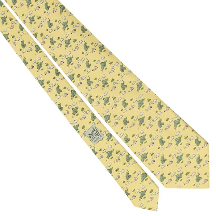 Hermes Men's Silk Tie Whimsical Flying Elephants Pattern 5268 | Necktie Cravate