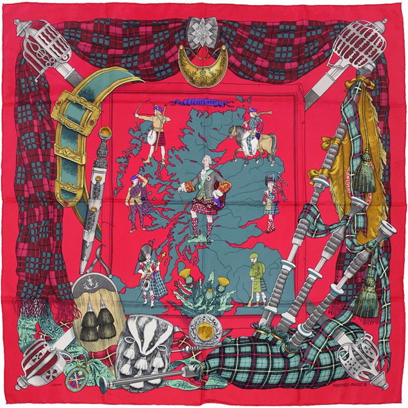 HERMES SCARF Silk "Scotland" by Philippe Ledoux 90cm Carre 100% Auth