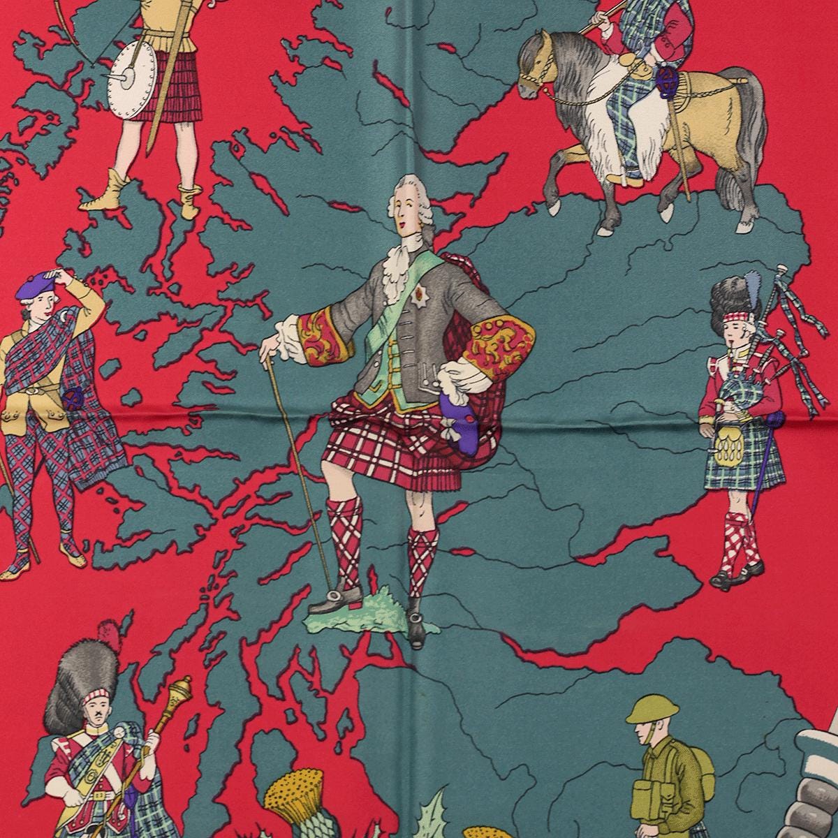 HERMES SCARF Silk "Scotland" by Philippe Ledoux 90cm Carre 100% Auth