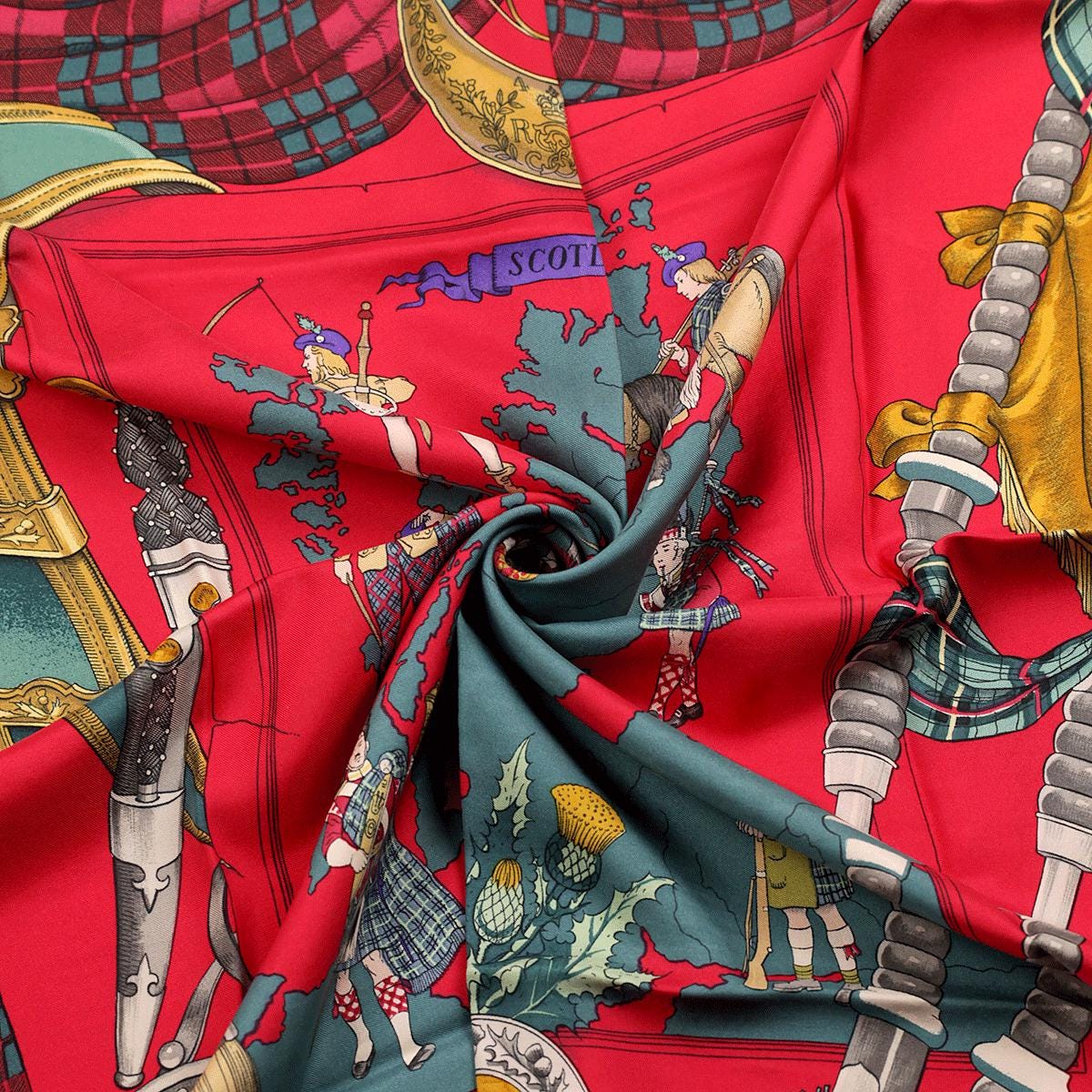 HERMES SCARF Silk "Scotland" by Philippe Ledoux 90cm Carre 100% Auth