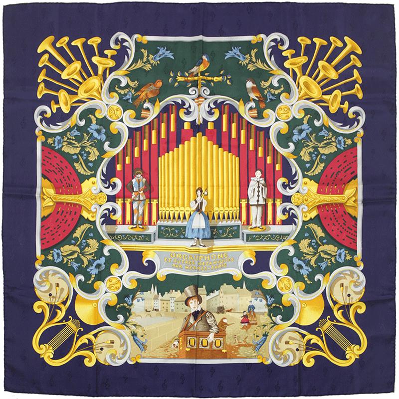 Hermes Scarf "Orgauphone et Autres Mecaniques" by Francoise Faconnet 90cm Silk | Carre Jacquard