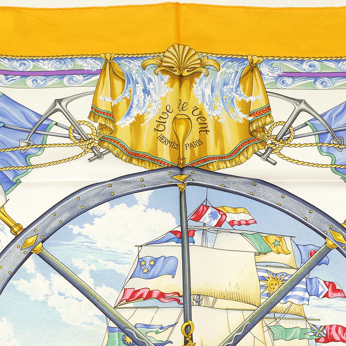 Hermes Scarf "Vive le Vent" by Laurence Bourthoumieux Vintage 90cm Silk | Carre Foulard