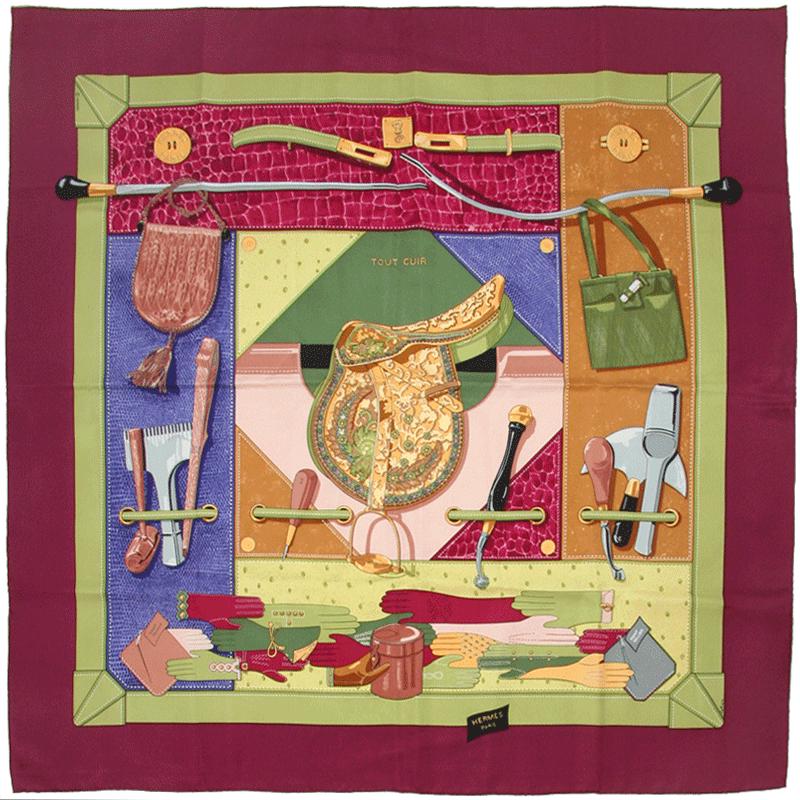 Hermes Scarf "Tout Cuir" by Caty Latham 90cm Silk | Foulard Carre