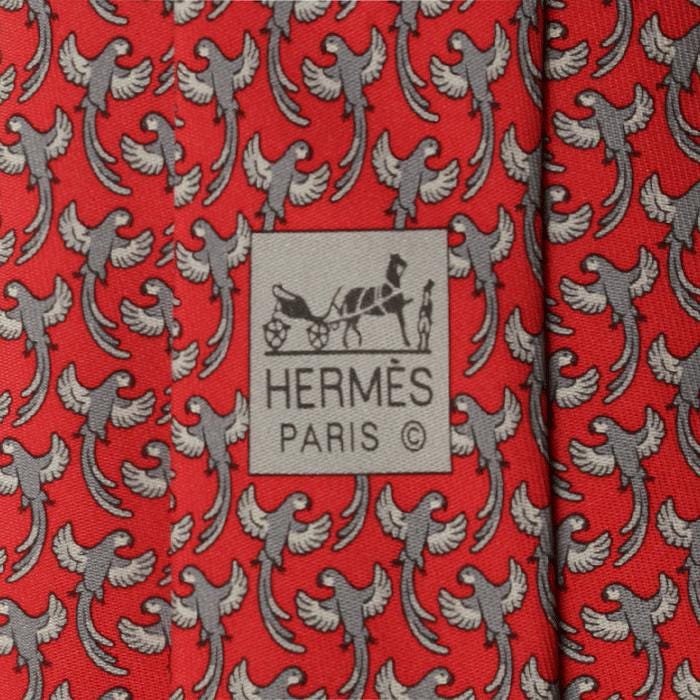 Hermes Men's Silk Tie Whimsical Parrots Pattern 605893 | Necktie Cravate
