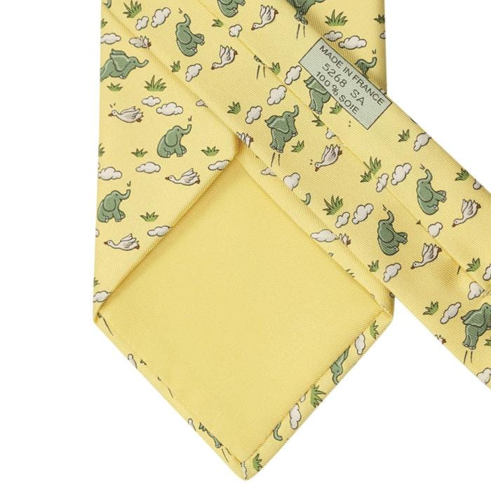Hermes Men's Silk Tie Whimsical Flying Elephants Pattern 5268 | Necktie Cravate