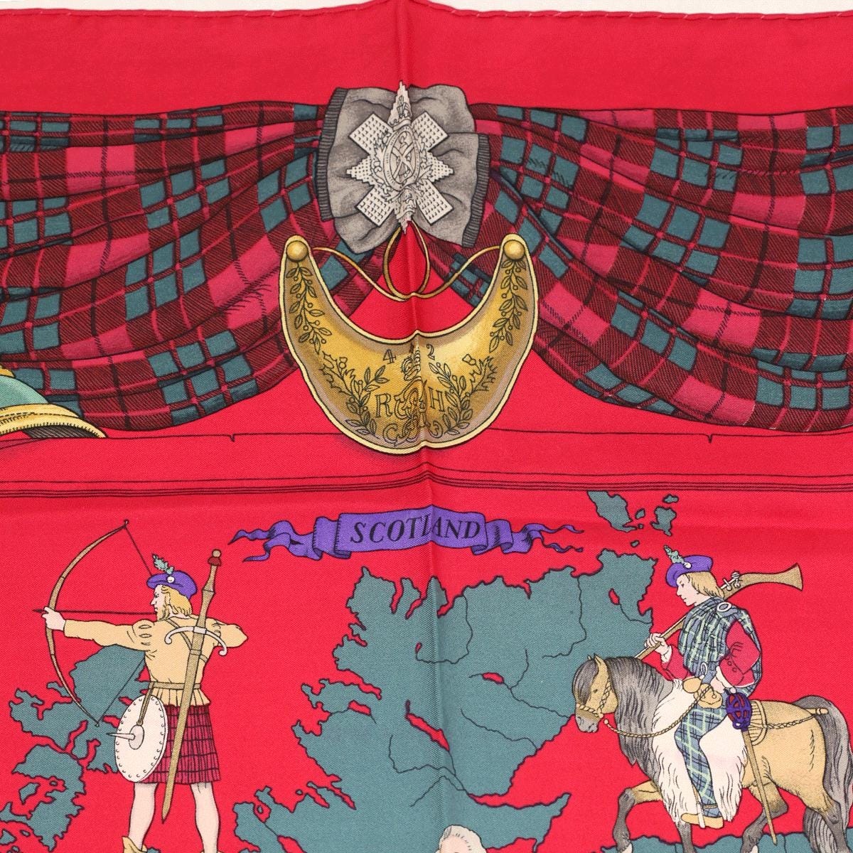 HERMES SCARF Silk "Scotland" by Philippe Ledoux 90cm Carre 100% Auth