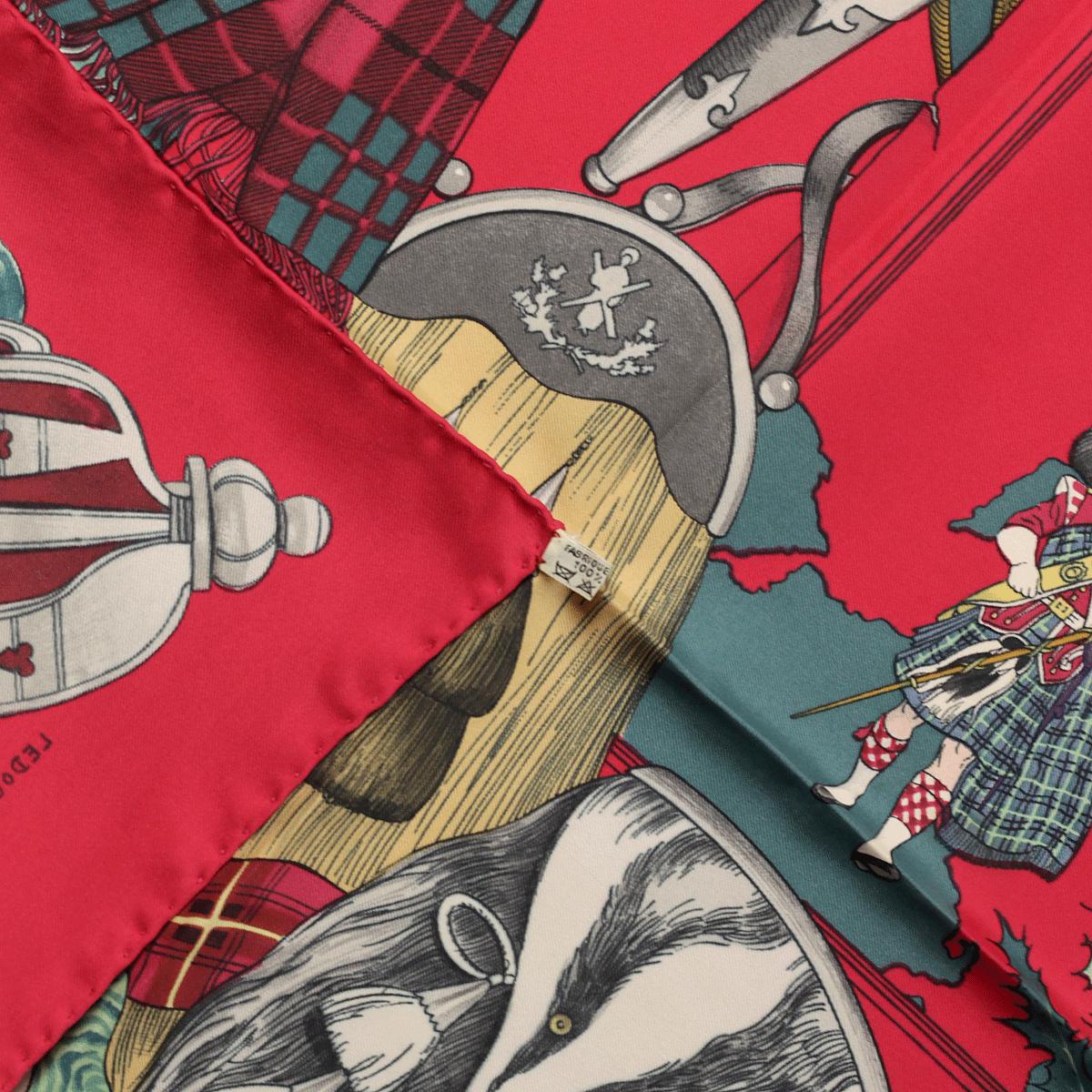 HERMES SCARF Silk "Scotland" by Philippe Ledoux 90cm Carre 100% Auth