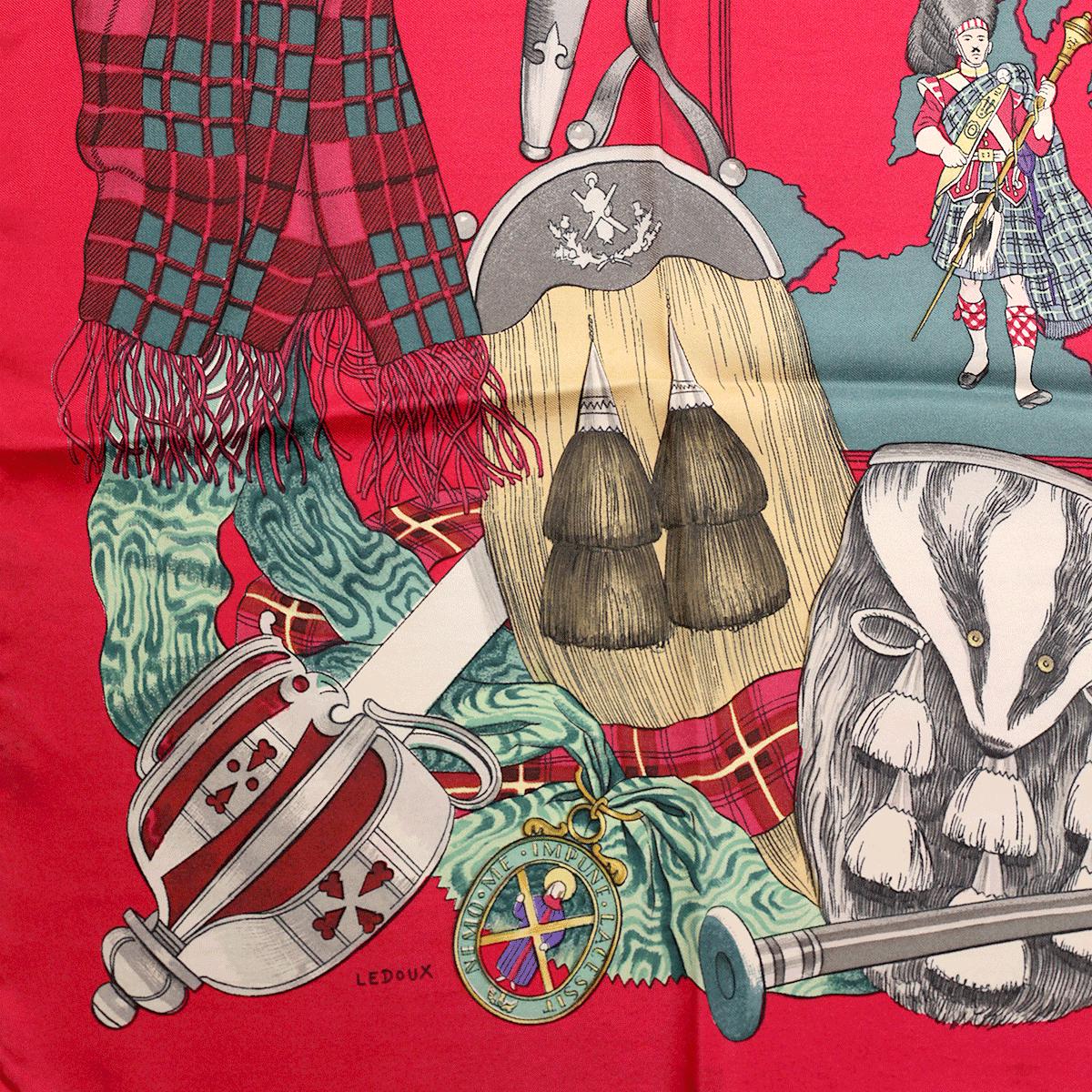 HERMES SCARF Silk "Scotland" by Philippe Ledoux 90cm Carre 100% Auth