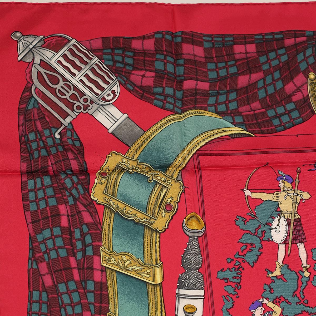 HERMES SCARF Silk "Scotland" by Philippe Ledoux 90cm Carre 100% Auth