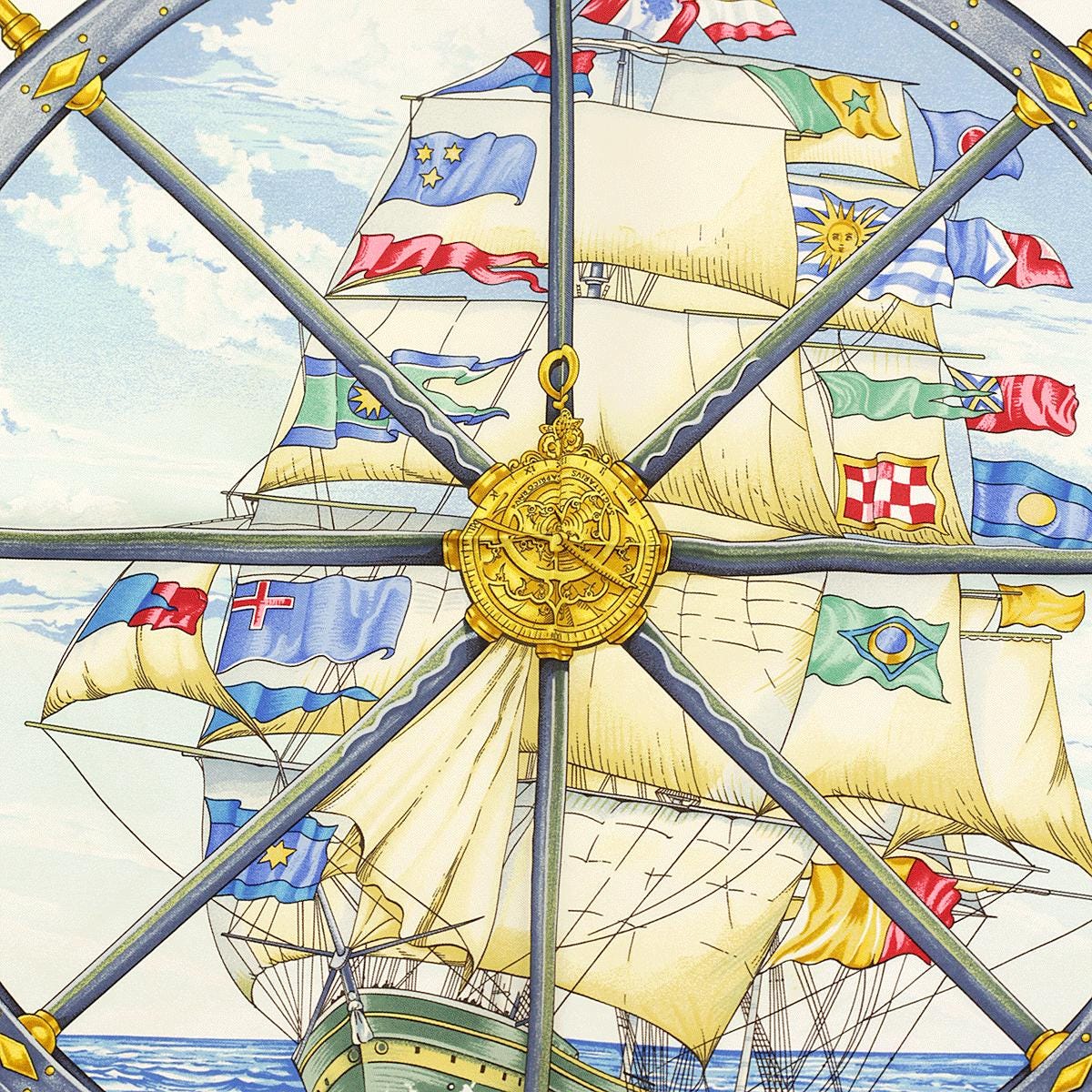 Hermes Scarf "Vive le Vent" by Laurence Bourthoumieux Vintage 90cm Silk | Carre Foulard