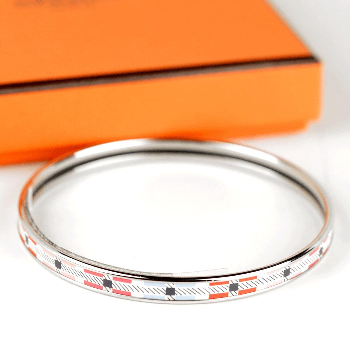 Hermes Bracelet Enamel Palladium Silver 65 Narrow | Bangle SHW