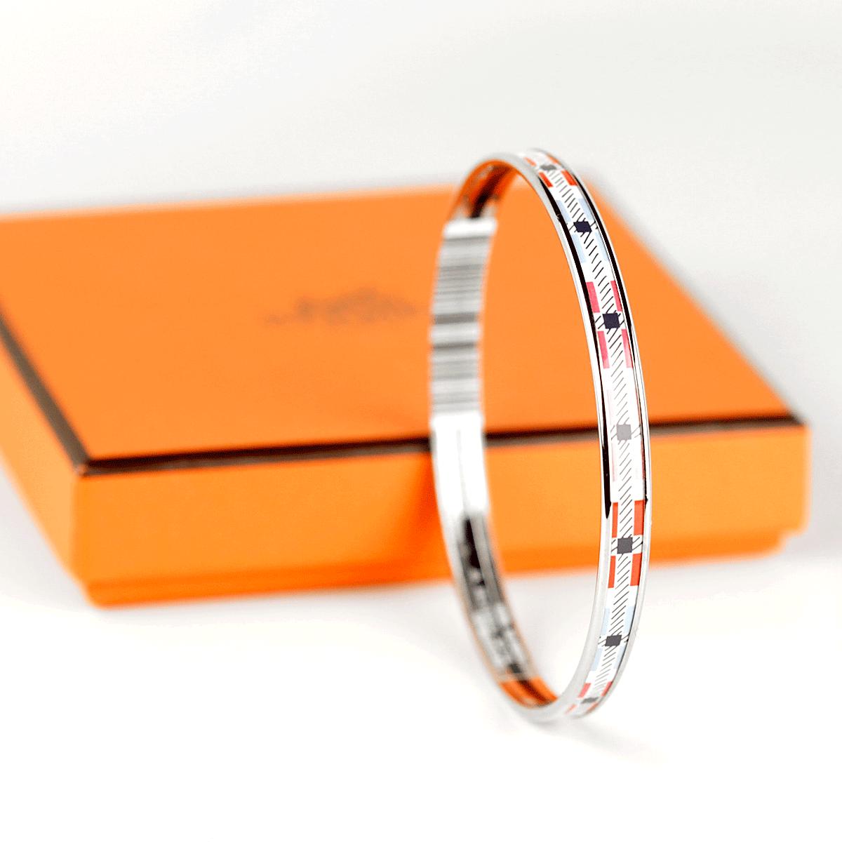 Hermes Bracelet Enamel Palladium Silver 65 Narrow | Bangle SHW