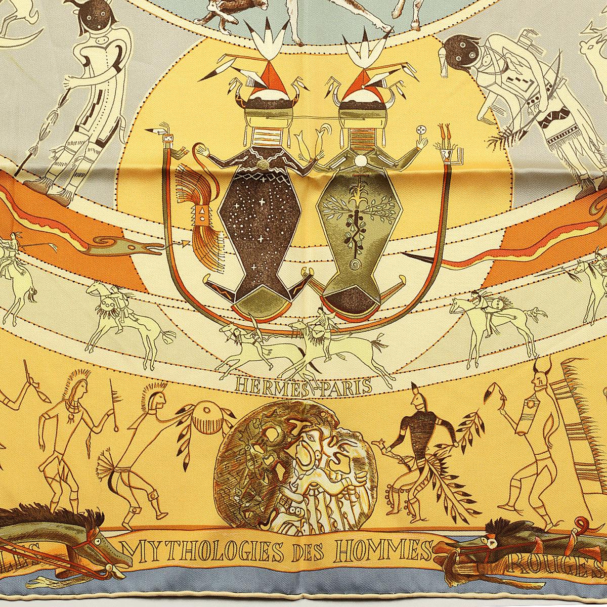 Hermes Scarf "Mythologies des Hommes Rouges" by Kermit Oliver 90cm Silk | GRAIL Carre Foulard