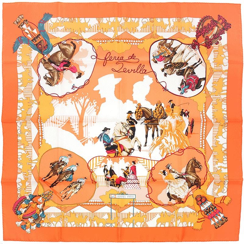 Hermes Scarf "Feria de Sevilla" by Hubert de Watrigant Vintage 90cm Silk | Carre Foulard