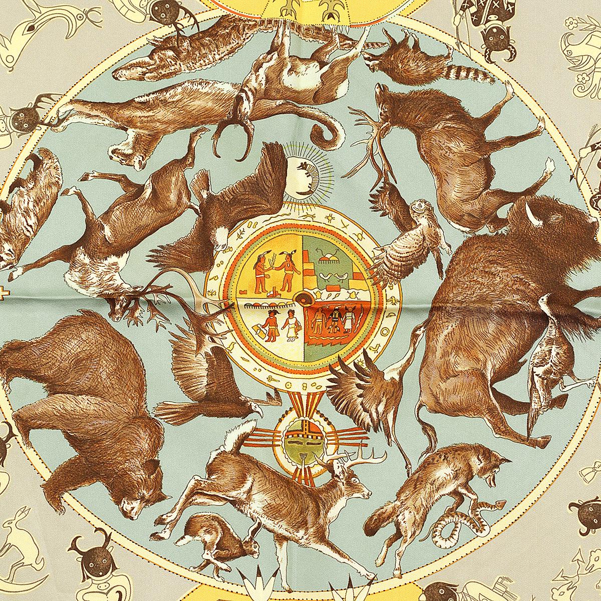 Hermes Scarf "Mythologies des Hommes Rouges" by Kermit Oliver 90cm Silk | GRAIL Carre Foulard