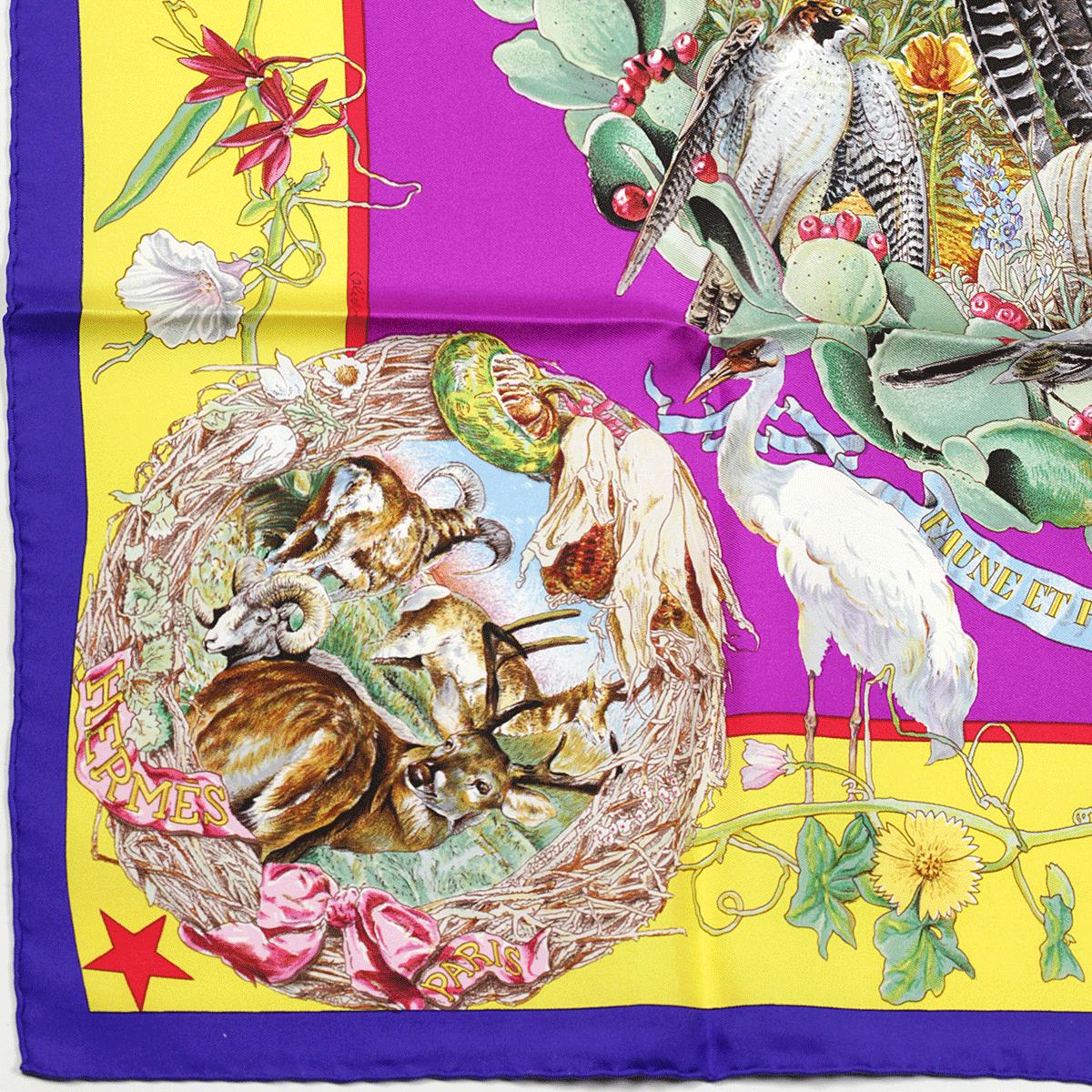 HERMES スカーフ ライオンと植物 Hermes Scarf Le Faune et Flore du Texas - Texas Wildlife