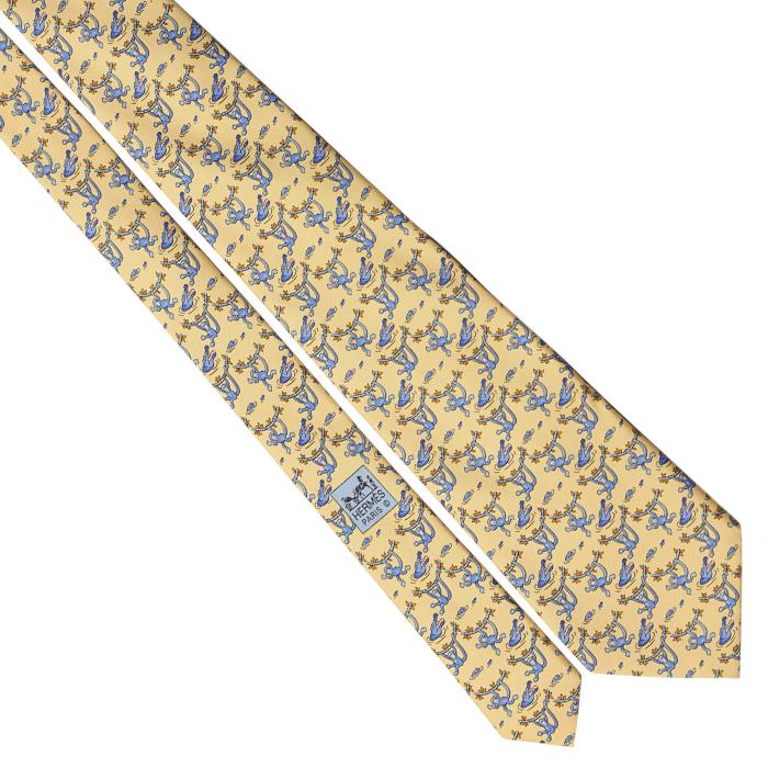 Hermes Men's Silk Tie Whimsical Monkey and Crocodile Pattern 7682 | Necktie Cravate