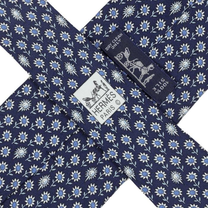 Hermes Men's Silk Tie Whimsical Sunflowers Pattern 5074