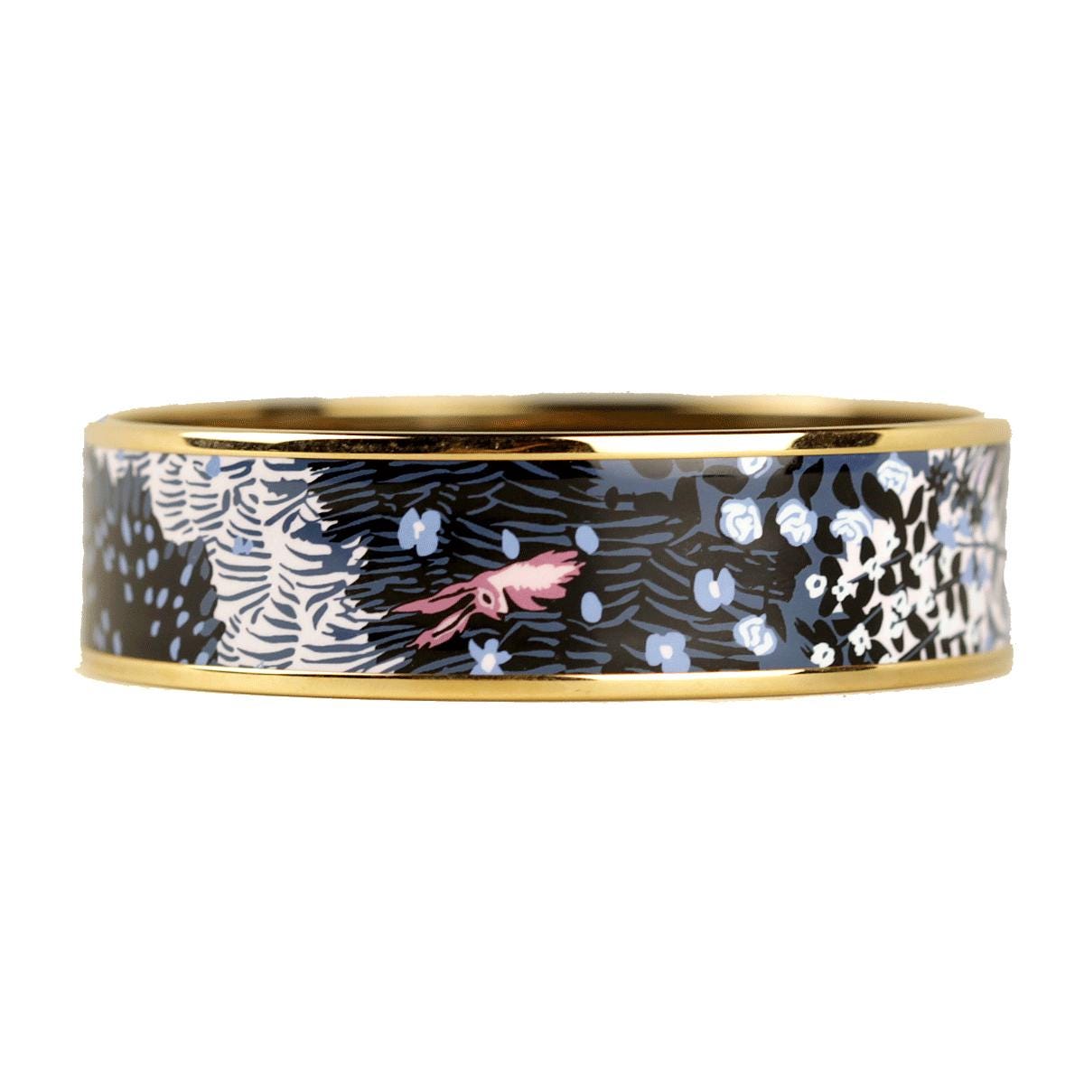 Hermes Bracelet 70 Wide Gold Enamel "Dans Un Jardin Anglais" | Bangle GHW