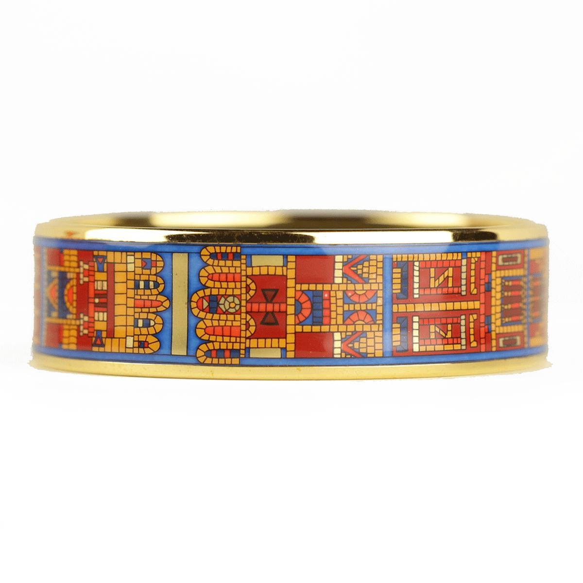 Hermes Bracelet 65 Wide Gold Enamel Mosaic Print | Bangle GHW