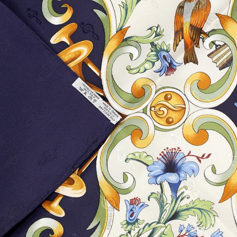 Hermes Scarf "Orgauphone et Autres Mecaniques" by Francoise Faconnet Vintage 90cm Silk