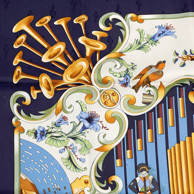 Hermes Scarf "Orgauphone et Autres Mecaniques" by Francoise Faconnet Vintage 90cm Silk