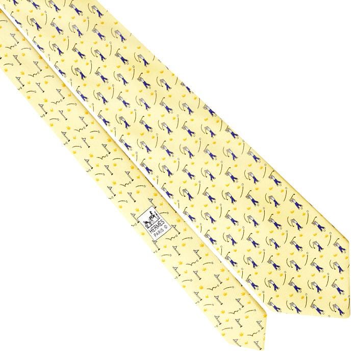 Hermes Men's Silk Tie Golfers Teeing Off Pattern 5485
