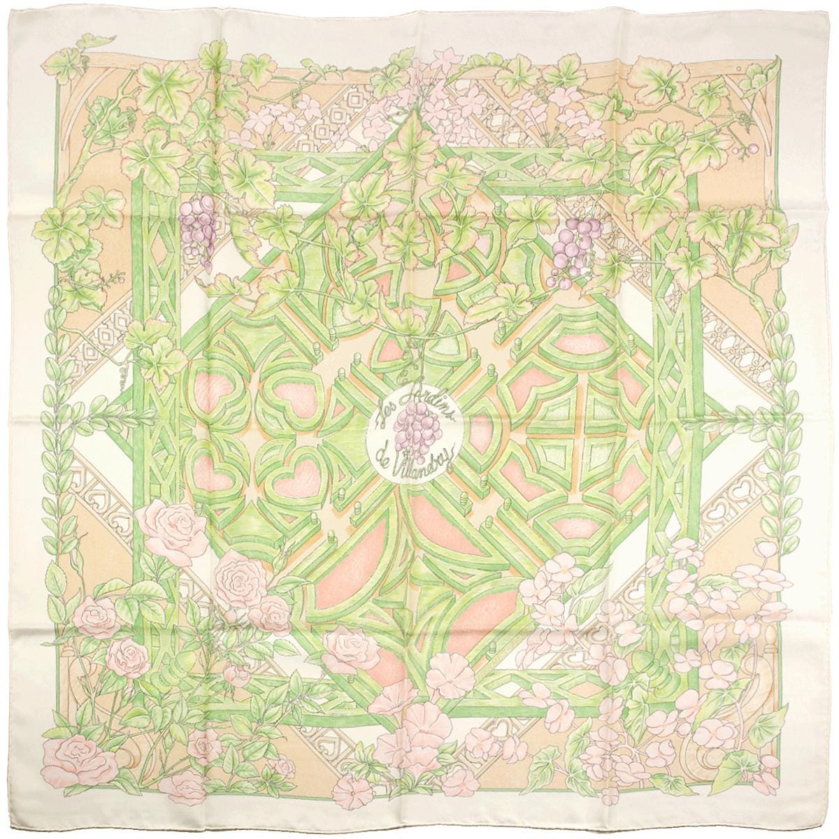 Hermes Scarf "Les Jardins de Villandry" by Laurence Bourthoumieux 90cm Silk | Carre Rare