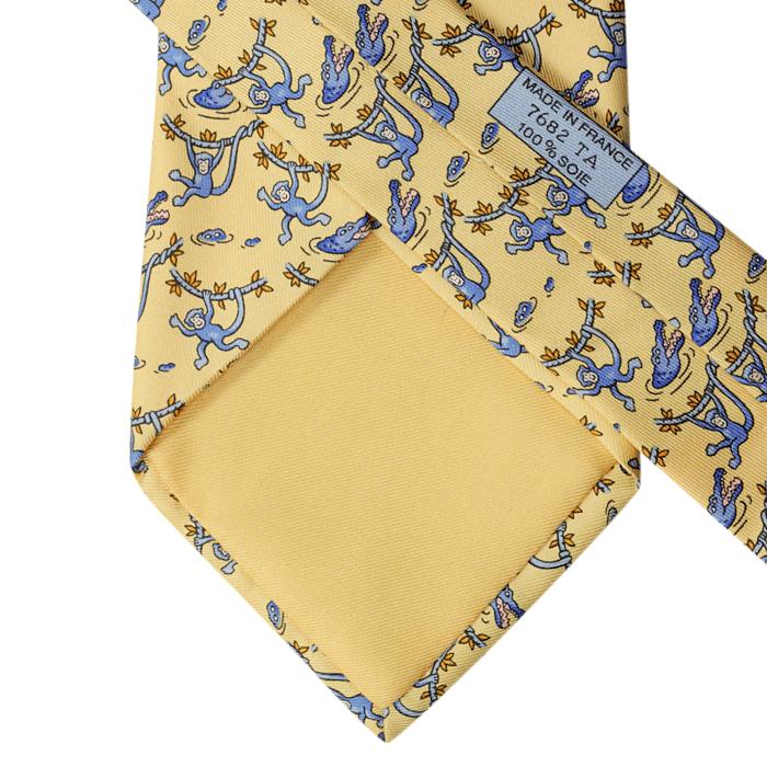 Hermes Men's Silk Tie Whimsical Monkey and Crocodile Pattern 7682 | Necktie Cravate