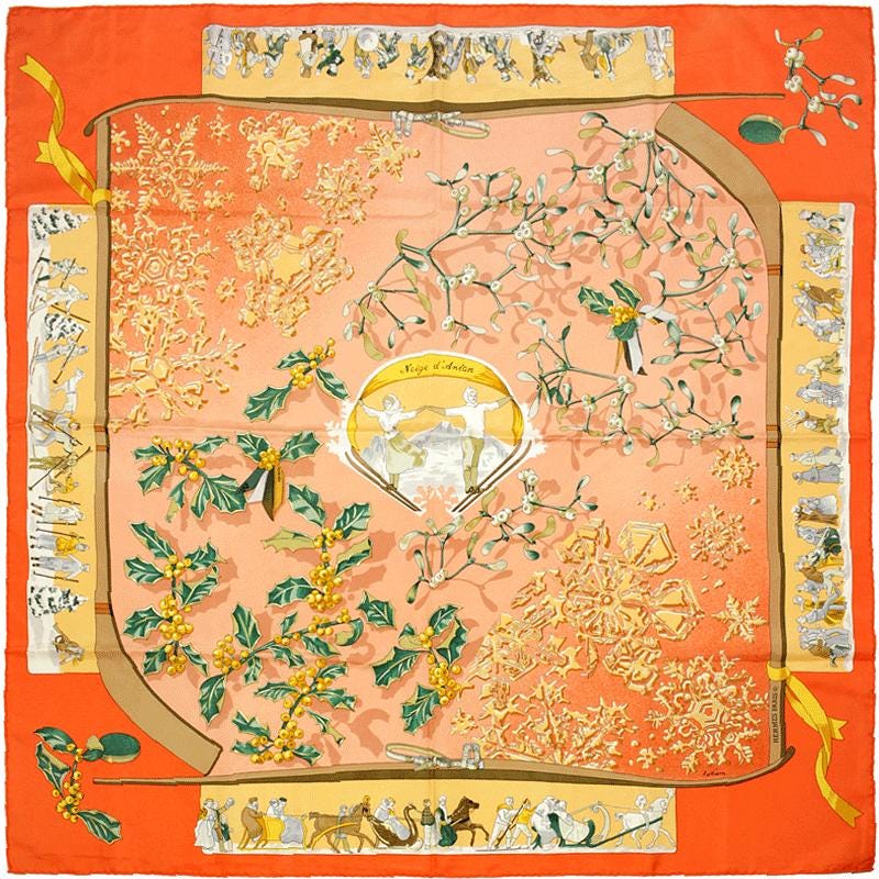 Hermes Scarf Jacquard "Neige d'Antan" by Caty Latham 90cm Silk | Carre Foulard