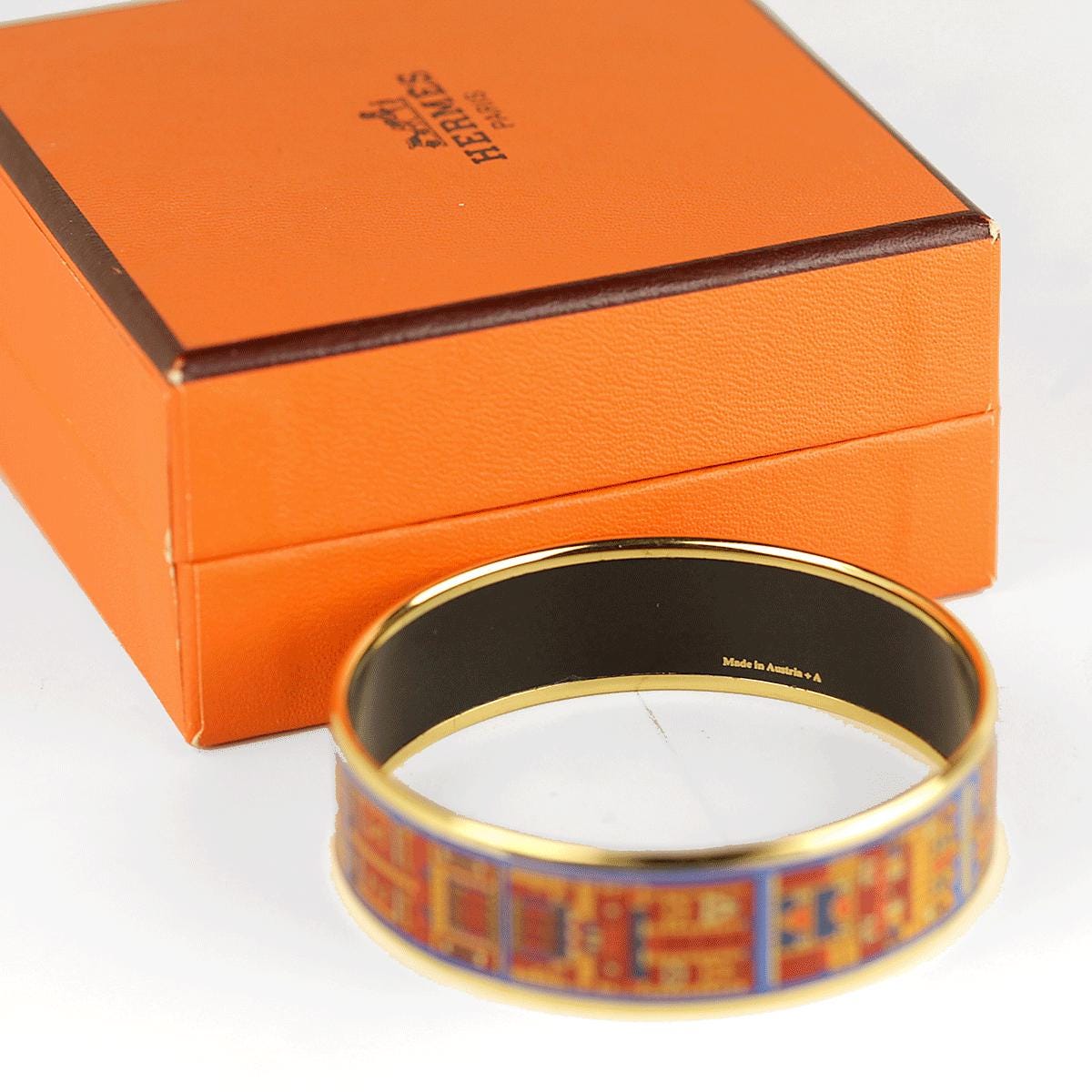 Hermes Bracelet 65 Wide Gold Enamel Mosaic Print | Bangle GHW