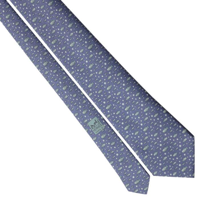 Hermes Men's Silk Tie Whimsical Fish Pattern 5035 | Necktie Cravate