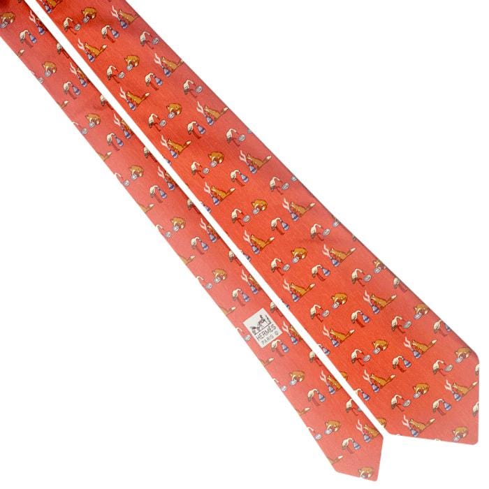 Hermes Men's Silk Tie Whimsical the Fox and the Stork Pattern 7786 | Necktie Cravate
