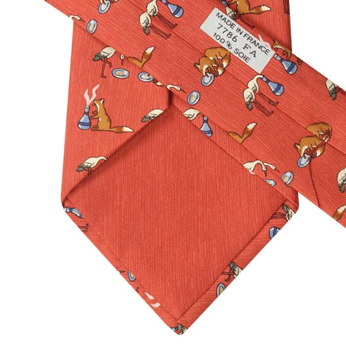 Hermes Men's Silk Tie Whimsical the Fox and the Stork Pattern 7786 | Necktie Cravate