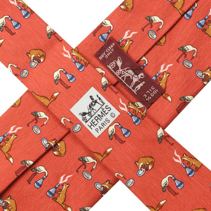 Hermes Men's Silk Tie Whimsical the Fox and the Stork Pattern 7786 | Necktie Cravate
