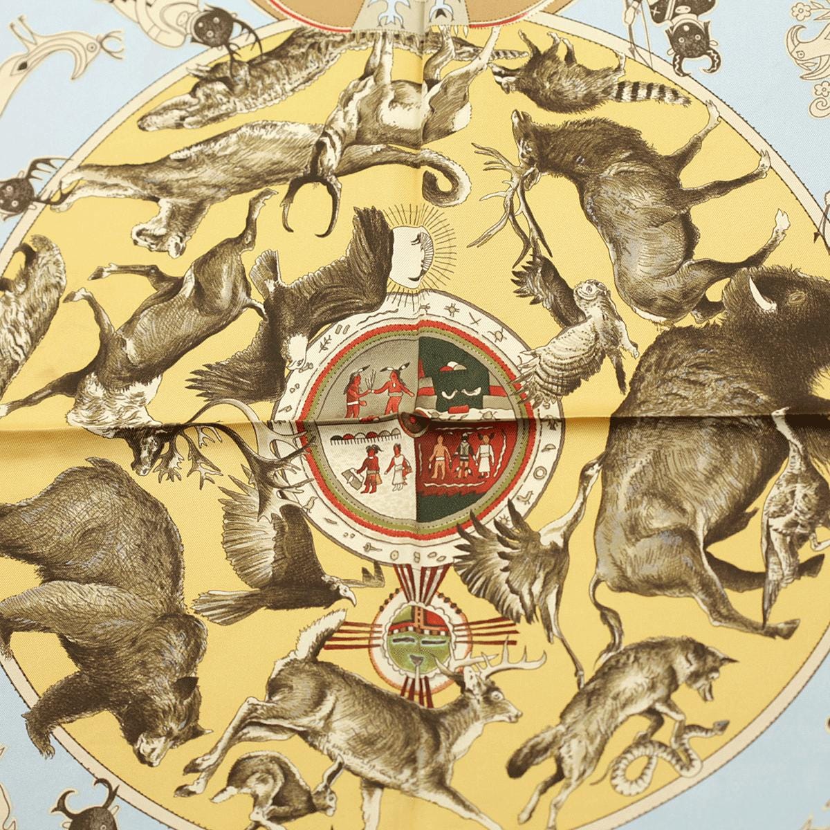 Hermes Scarf "Mythologies des Hommes Rouges" by Kermit Oliver 90cm Silk | GRAIL Carre Foulard
