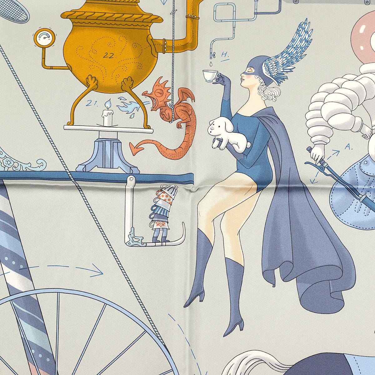Hermes Scarf "Tea for Two" by Jonathon Burton 90cm Silk | Carre Foulard