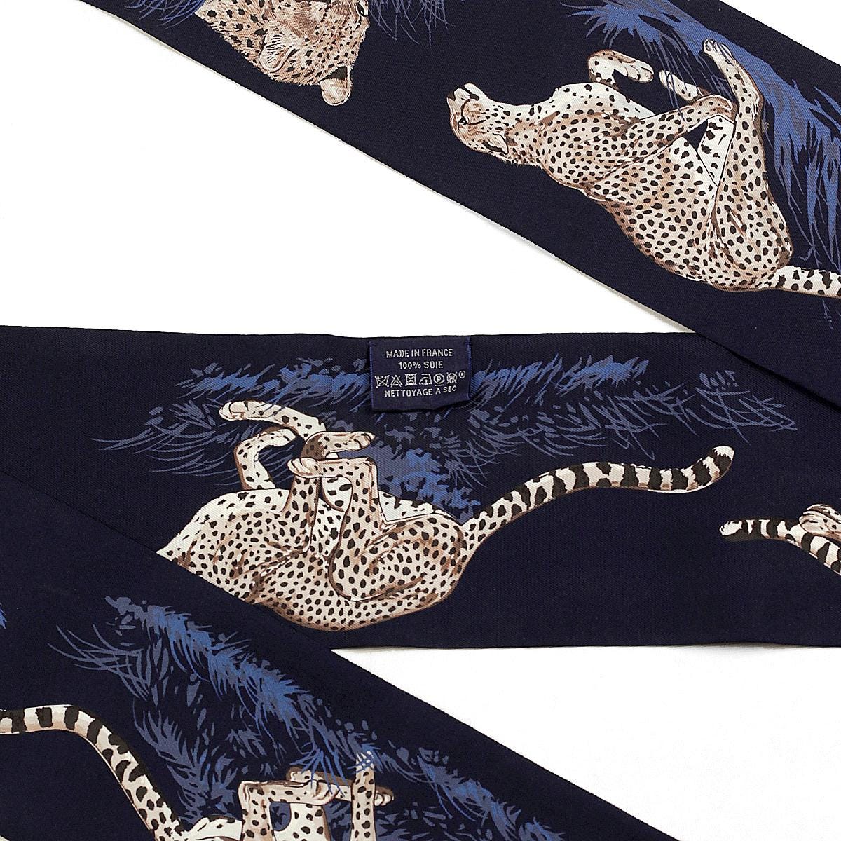 Hermes Scarf Maxi Twilly Slim "Guepards" by Robert Dallet Silk 10cm x 180cm | Carre Foulard